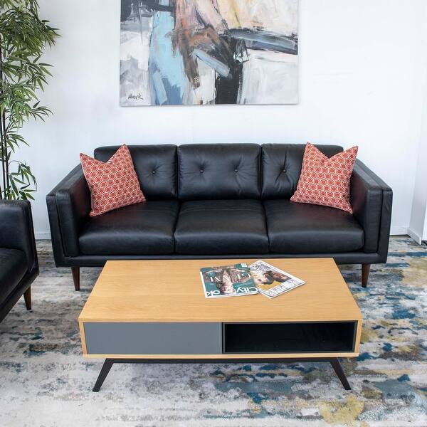 Mid Century Modern Talon Black Genuine Leather Sofa 31 X 81 X 36 31 X 81 X 36 Overstock 31868234