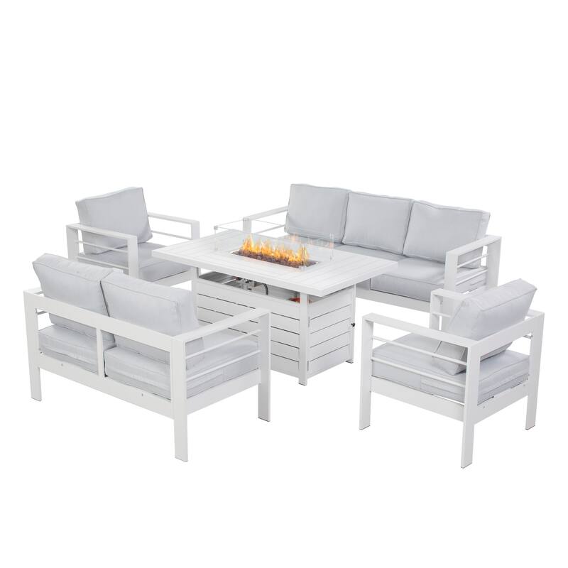 5 Pcs Patio Conversation Set with Propane Firepit