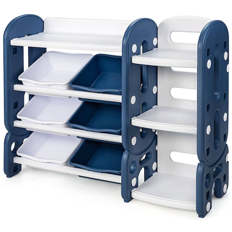 Kids Toy Storage Organizer with Bins and Multi-Layer Shelf for Bedroom Playroom - 44" x 14" x 36"(L x W x H) - Blue