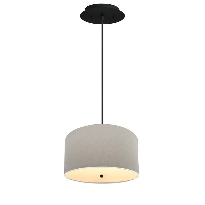 16" W 2 Light Pendant Light Oatmeal Linen Drum Shade with Diffuser, Black Cord - Light Oatmeal