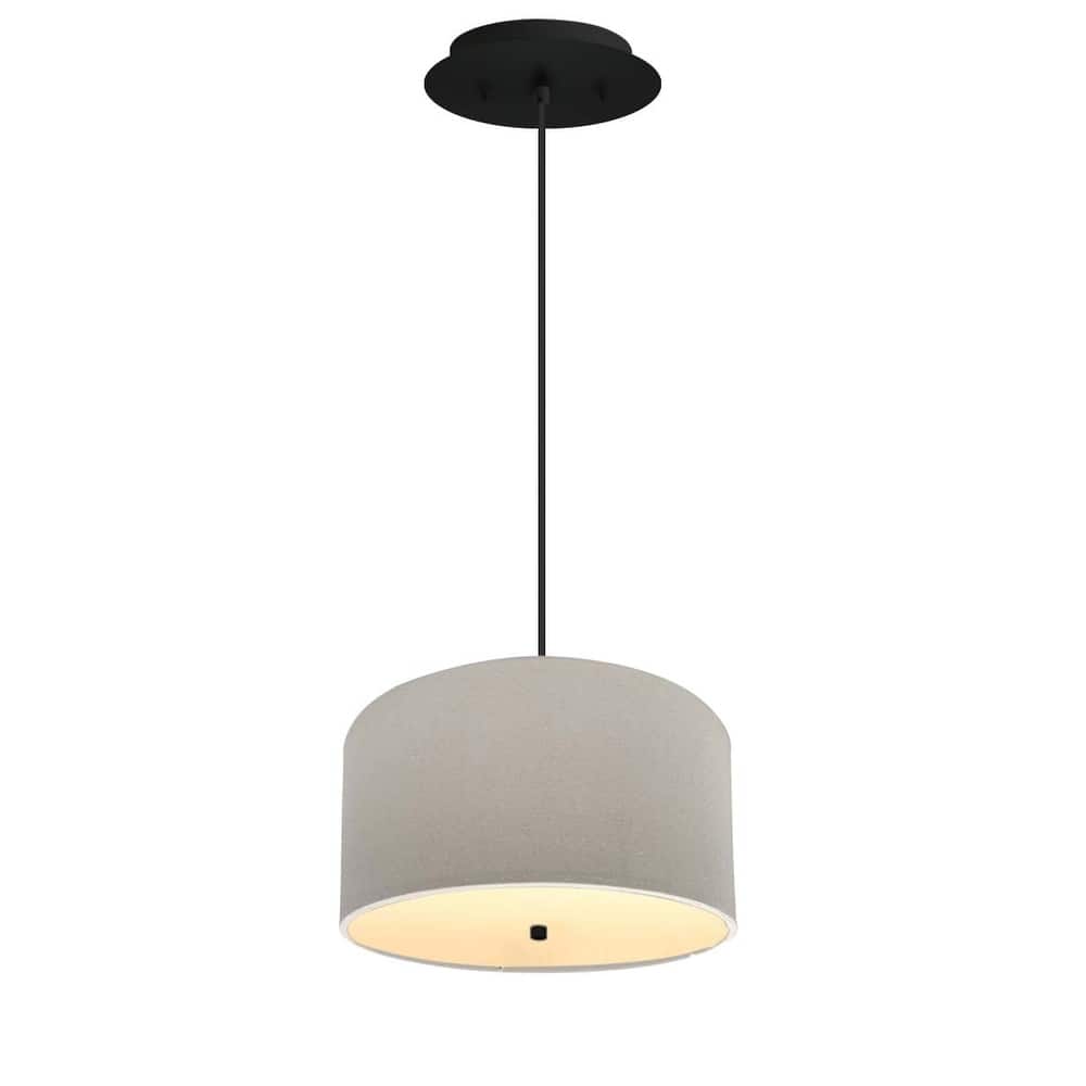 16" W 2 Light Pendant Light Oatmeal Linen Drum Shade with Diffuser, Black Cord