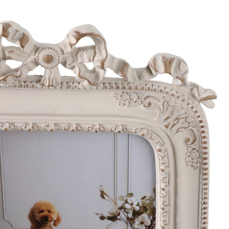 Polyresin Glass Photo Frame Ornate Carved Boho Design - 10" Ivory