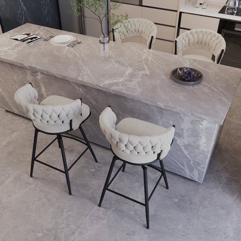 26" Bar Chair Suede Woven Bar Stool Set of 4,Black legs Barstools Kitchen Island Chairs,360 Swivel Bar Stools Counter Stool