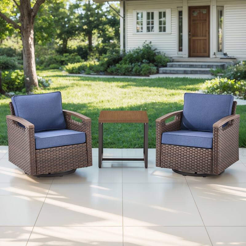 Gymojoy Patio Swivel Rocker Patio Chairs of 2 with Water-Resistant Olefin Cushions and Side Table - Blue - 3-Piece