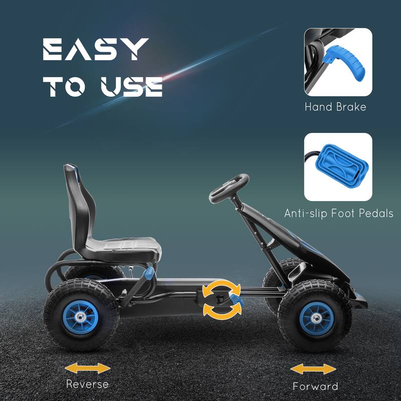 Pedal Go Kart for Kids 5-12 Years, Ergonomic Seat, Suspension System & Handbrake, Rubber Wheels