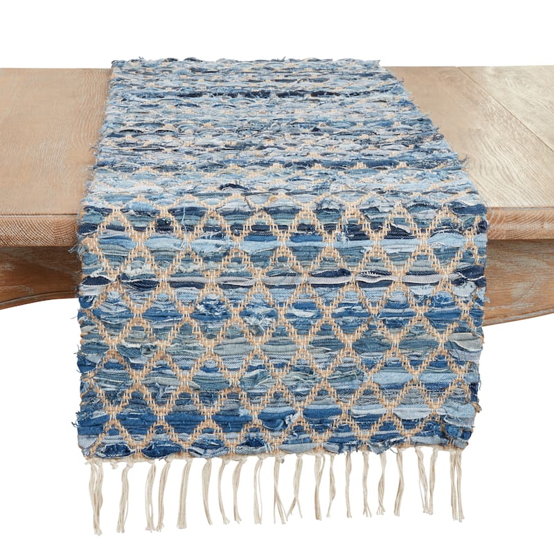Woven Chindi Net Fringed Table Runner - 16"x72" - 16"x72" - Denim