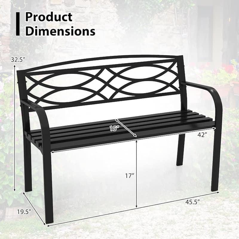 Outdoor Metal Garden Park Bench Heavy-Duty Metal Slatted Loveseat