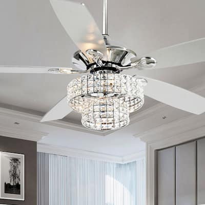 52-inch Modern 4-light Crystal Shade Ceiling Fan with Remote - 52-in