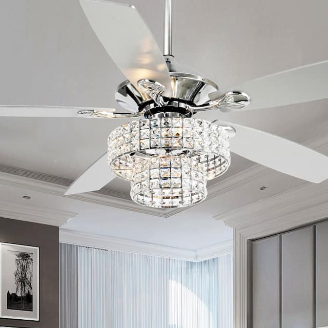 52-inch Modern 4-light Crystal Shade Ceiling Fan with Remote - 52-in