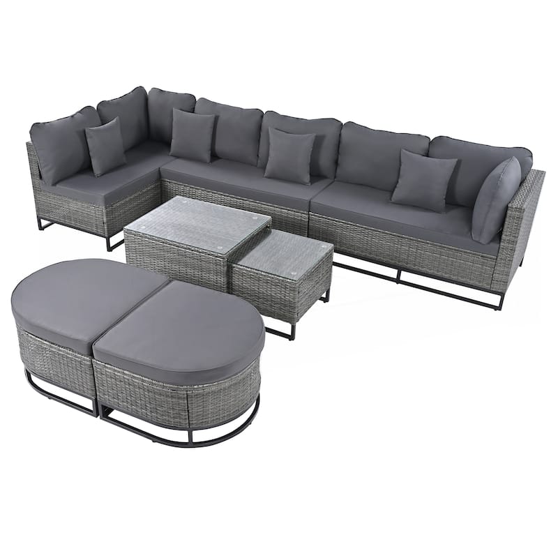 7 Pieces Large Size Outdoor Wicker Sofa Set