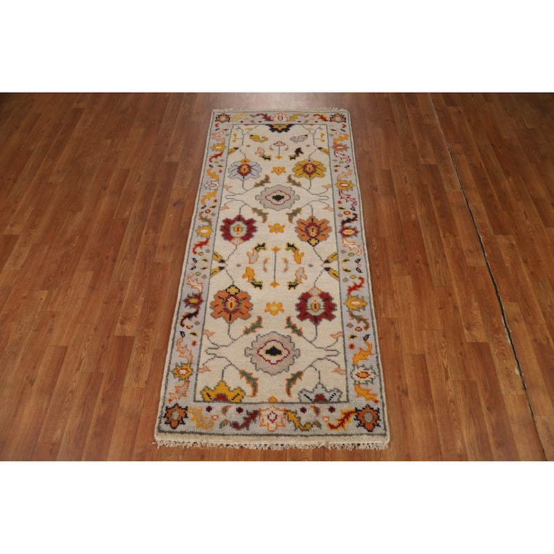 Floral Oushak Indian Foyer Rug Handmade Wool Carpet - 2'7"x 5'1"
