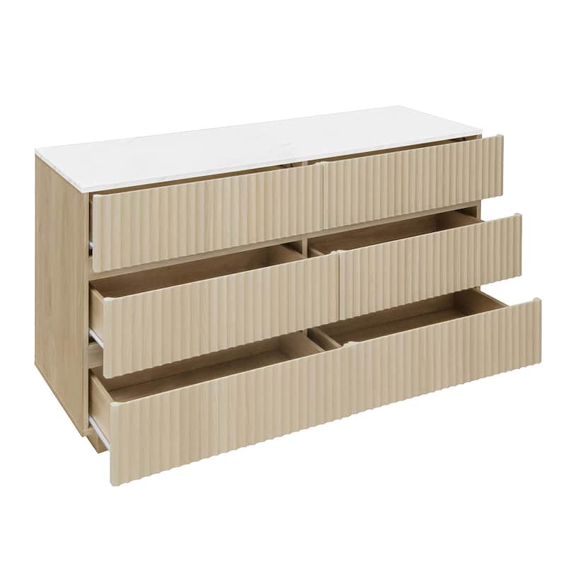 Fluted 6 Drawer Dresser with LED Lights, Wooden Drawer Organizer Cabinet, Large Capacity Bedroom Storage Cabinet