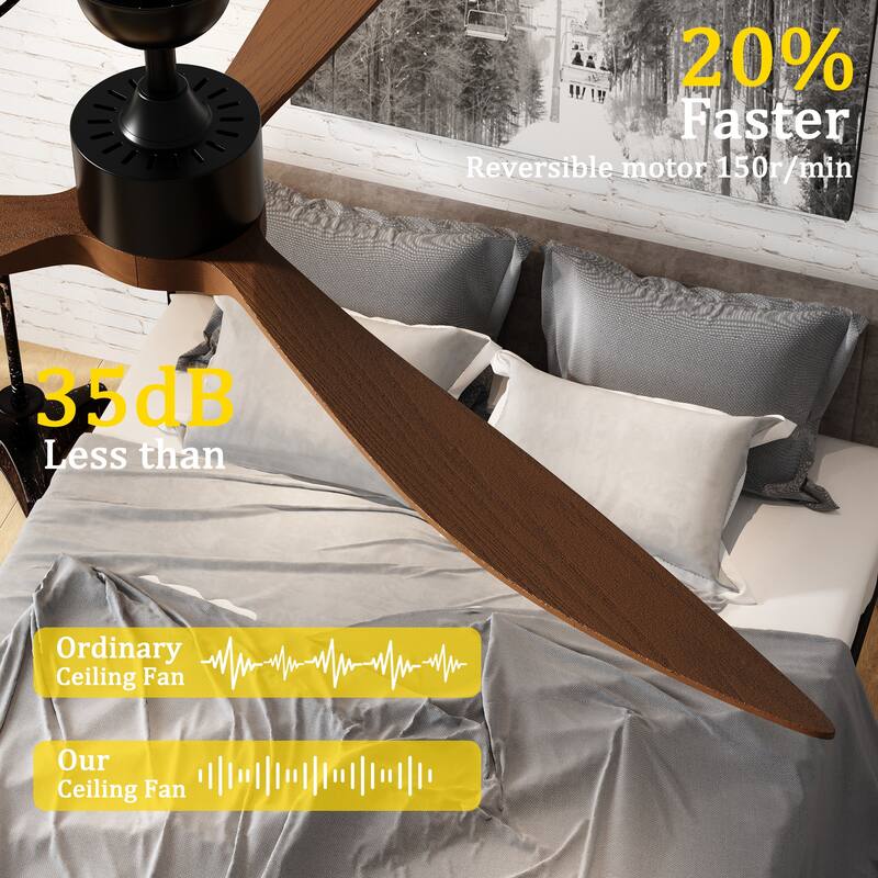 Walnut Ceiling Wood Fan with Remote, 6 Speeds,for All Seasons,Bedroom,Balcony,study