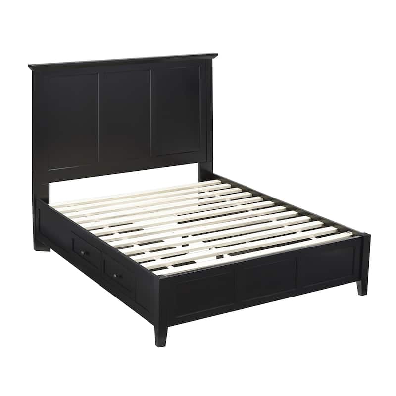 Kenji California King Bed, Panel Headboard, 4 Storage Drawers, Matte Black