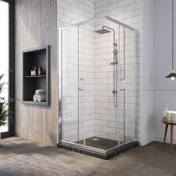 Elegant Corner Entry Enclosure With Sliding Shower Doors 36'' W x