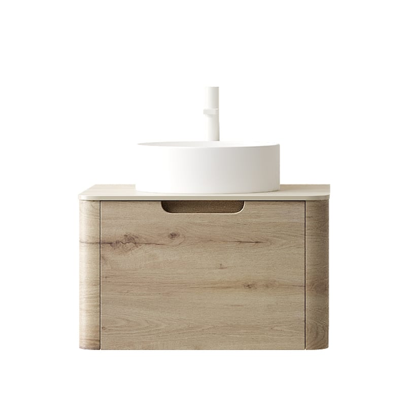 24" Bathroom Vanity with Sink,Wall-Mounted Plywood Storage Cabinet with Drawer,Round Ceramic Basin and Roma Stone Top