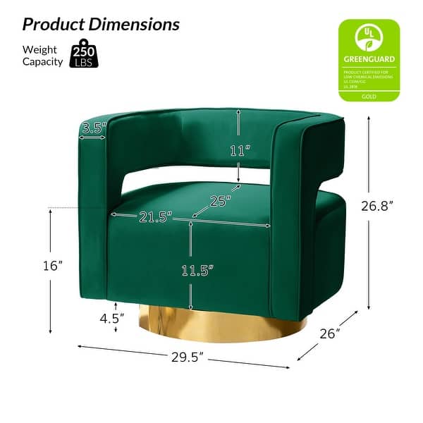 dimension image slide 7 of 14, Carisa Modern Upholstered Swivel Comfy Open-Back Barrel Chair with Golden Base by HULALA HOME