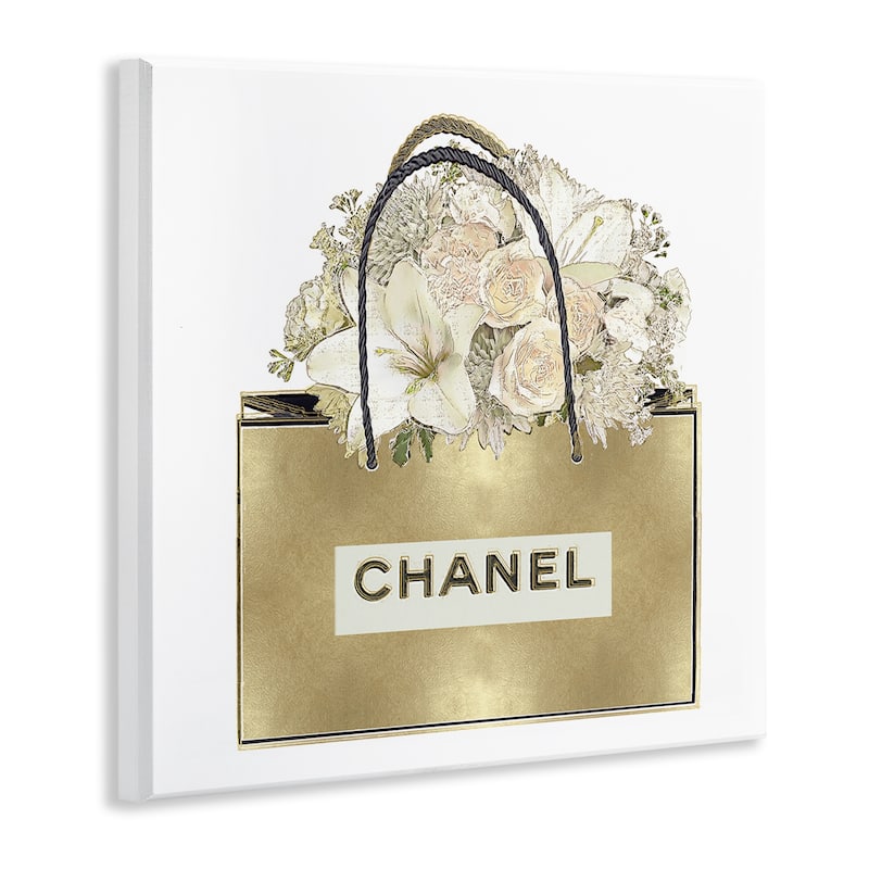 Stupell Flowers in Gold Bag Wall Plaque Art Design By Madeline Blake