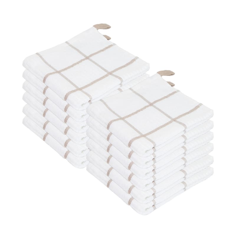 The Sloppy Chef Premier 12-Piece Windowpane Dishcloths - 13x13 - Tan