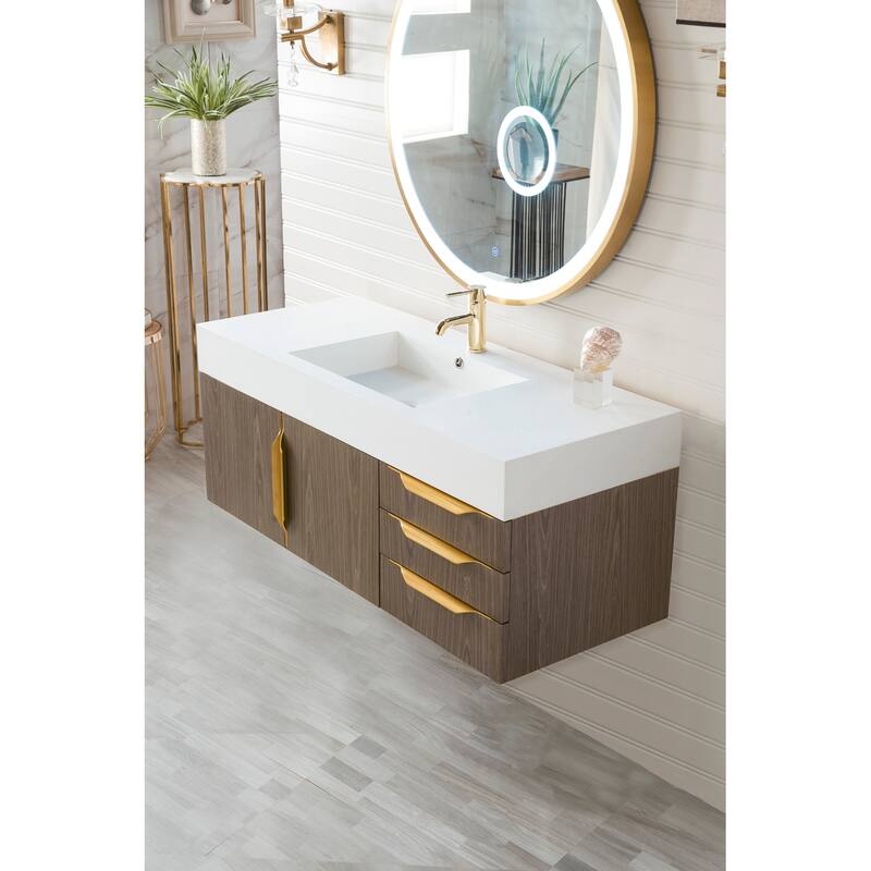 James Martin Vanities Mercer Island 48" Single Vanity, Ash Gray with Radiant Gold Hardware