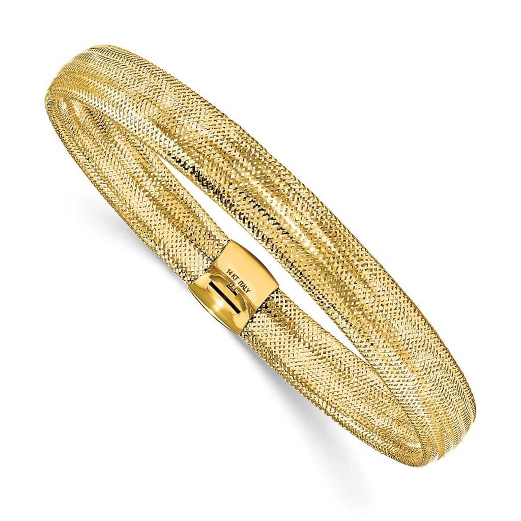 Curata 14k Yellow Gold Polished Mesh Stretch Bracelet