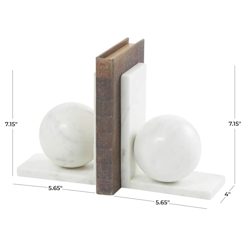 Marble Geometric Sleek Orb Decorative Bookends with L- Shaped Bases - Set of 2 White, Black, Gray - Roche River Decor