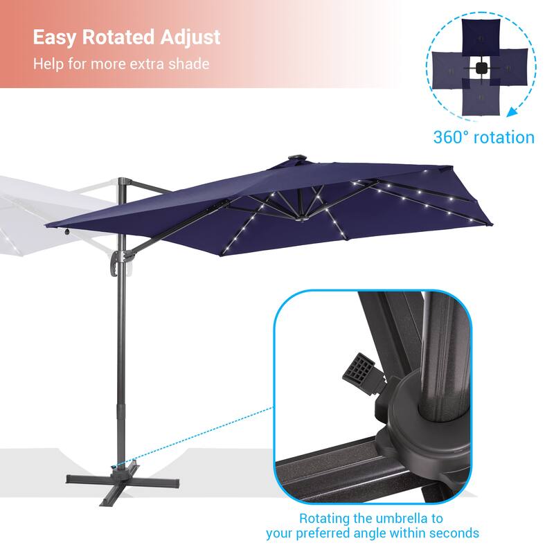 AOOLIMICS 9x9FT LED Aluminum Cantilever Umbrella SolutionDyed Fabric