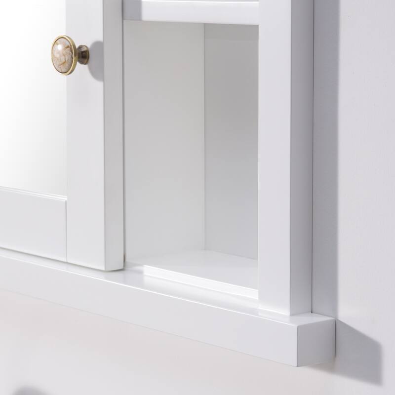 32''H Recessed Mount Solid Wood Framed Medicine Cabinet With Mirror And Shelves