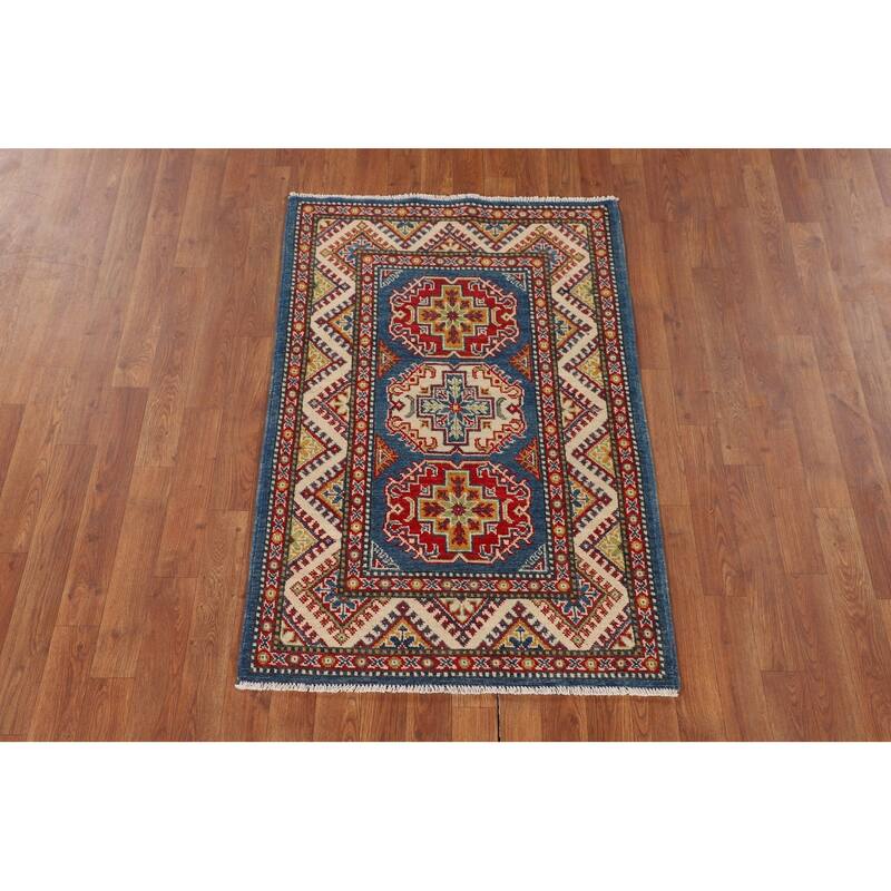 Blue Kazak Accent Rug Handmade Wool Carpet - 2'9" x 4'1"