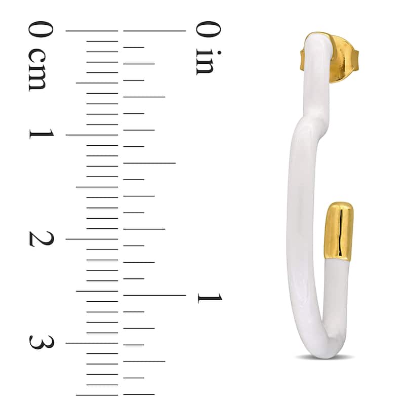 Miadora White Enamel Plated Open Heart Earrings in Yellow Plated Sterling Silver