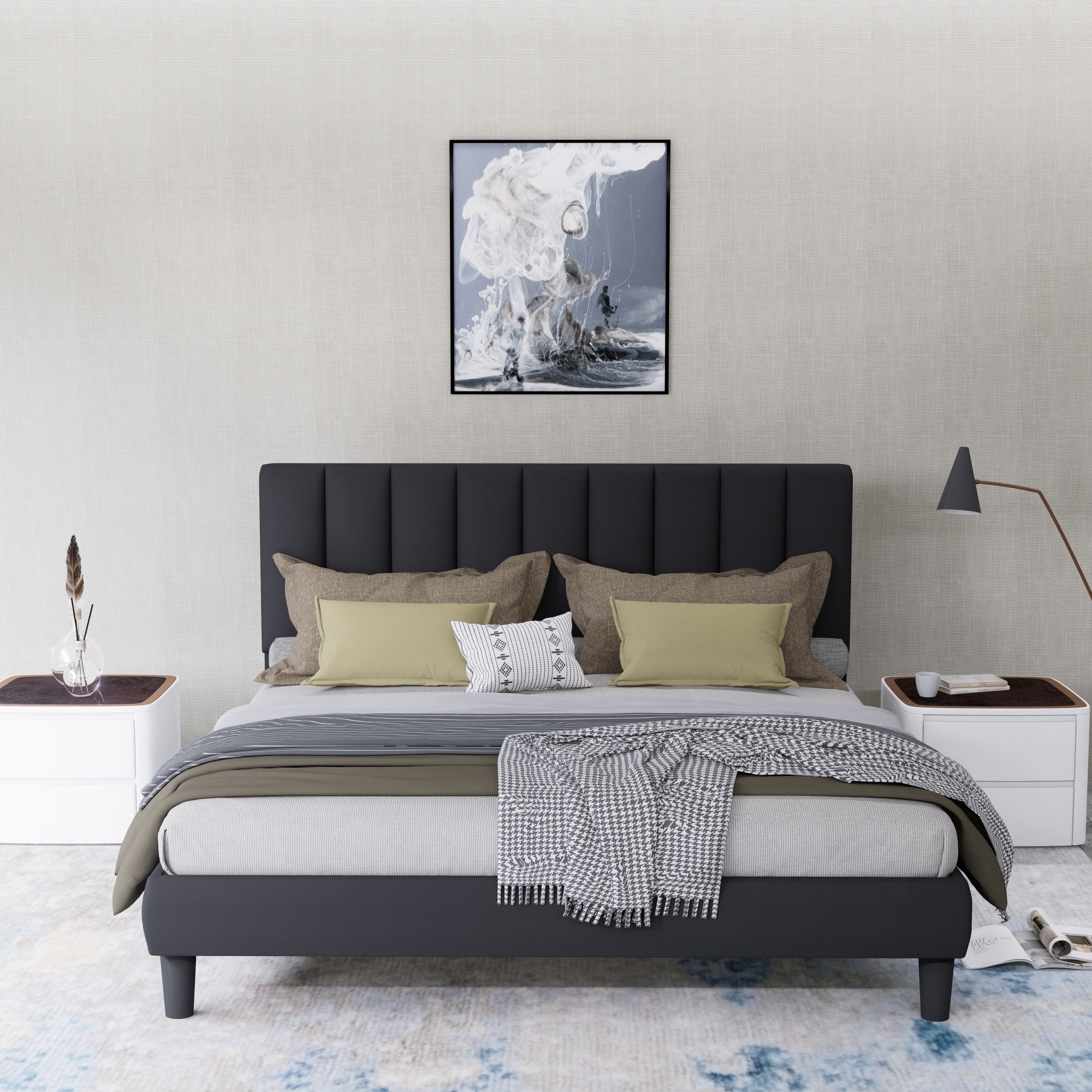 Full Size Upholstered Platform Bed Frame - Adjustable Headboard, Velvet Soft, 800LBS Capacity, No Noise, 12" High Feet