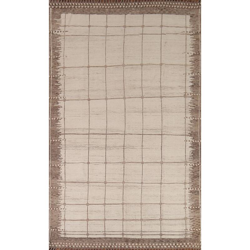Earth Tone Moroccan Area Rug Hand-Knotted Wool Carpet - 7'10" x 12'0"
