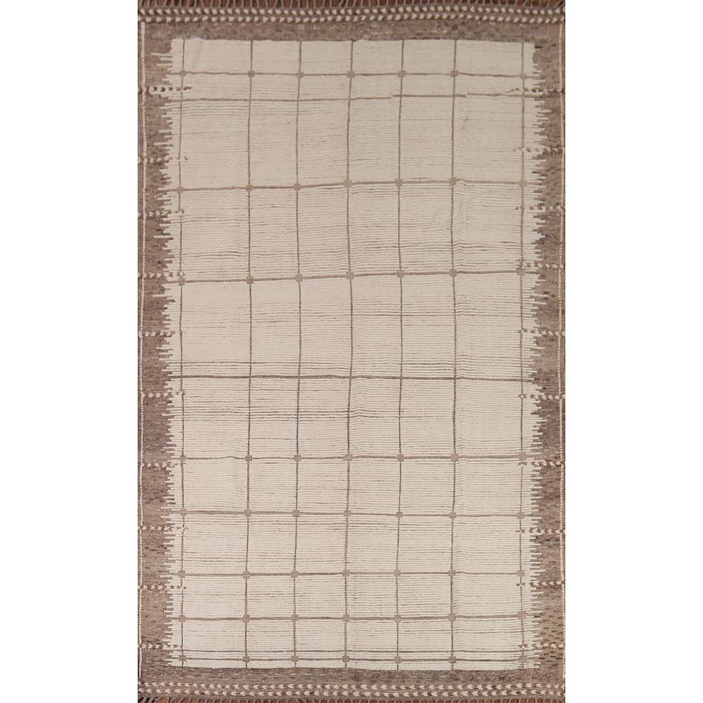 Earth Tone Moroccan Area Rug Hand-Knotted Wool Carpet - 7'10" x 12'0"