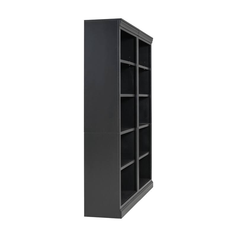 83" Tall Wood Bookcase Suite with Light Strip, 5-Tier Bookcase Suite with Adjustable Shelves