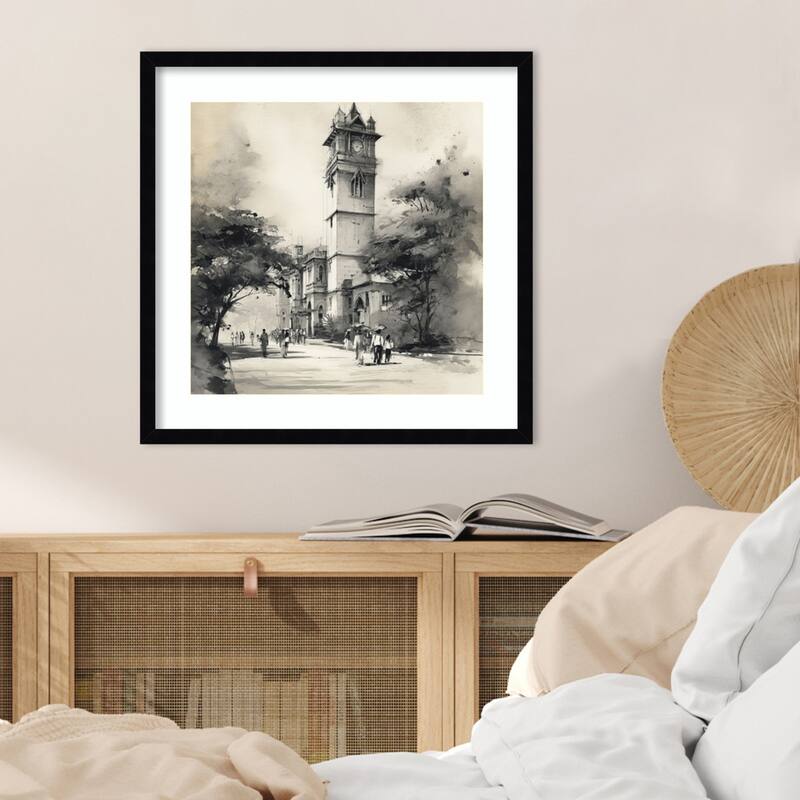 Mumbai Bombay by Tradelink inhouse artist Wood Framed Wall Art Print - Svelte Noir Black