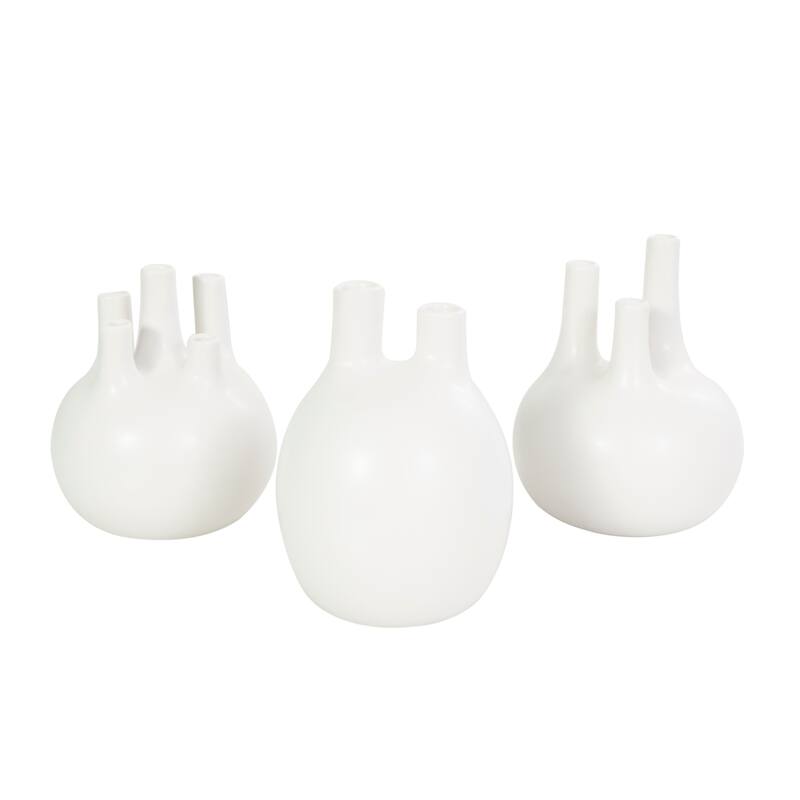 CosmoLiving by Cosmopolitan Black or White Ceramic Round Bud Vase with Multiple Openings (Set of 3)