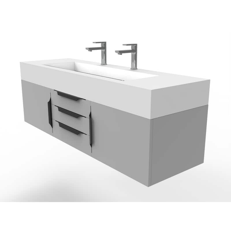 Nile 60" Wall Mounted Bathroom Vanity Set w/ White Top