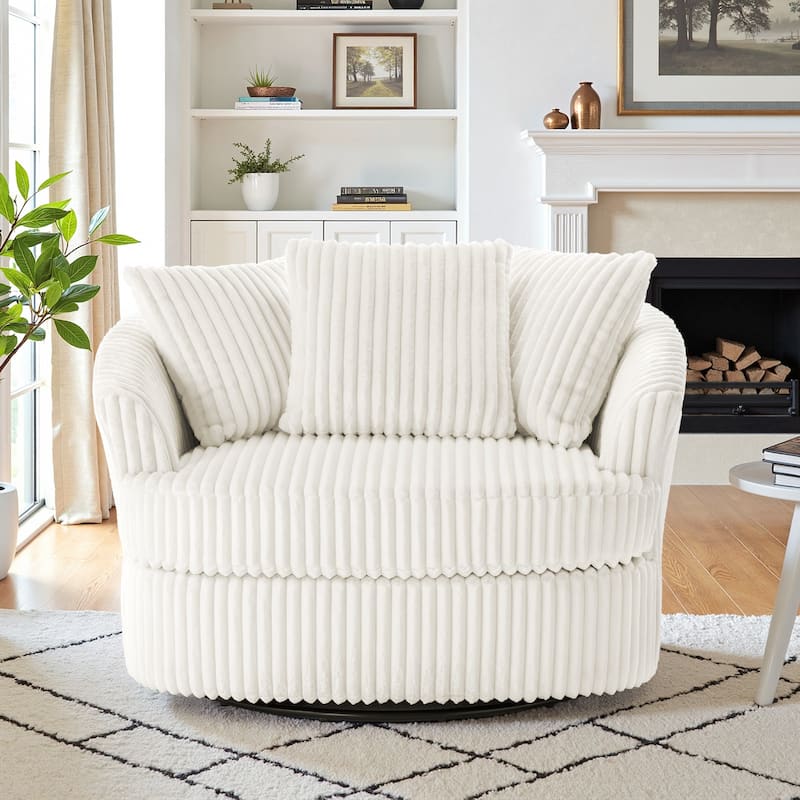 UIXE Oversize 43" Plush Corduroy Swivel Barrel Chair Comfy Accent Chair For Living Room - Beige