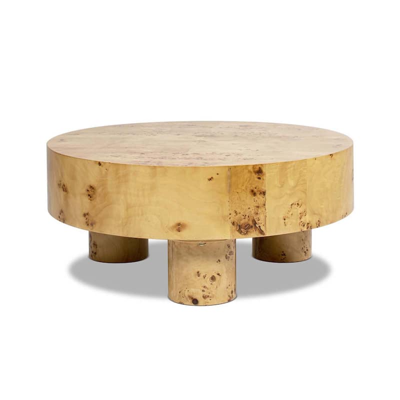 Nebula 35.5" Burl Wood Round Coffee Table with Pillar Legs