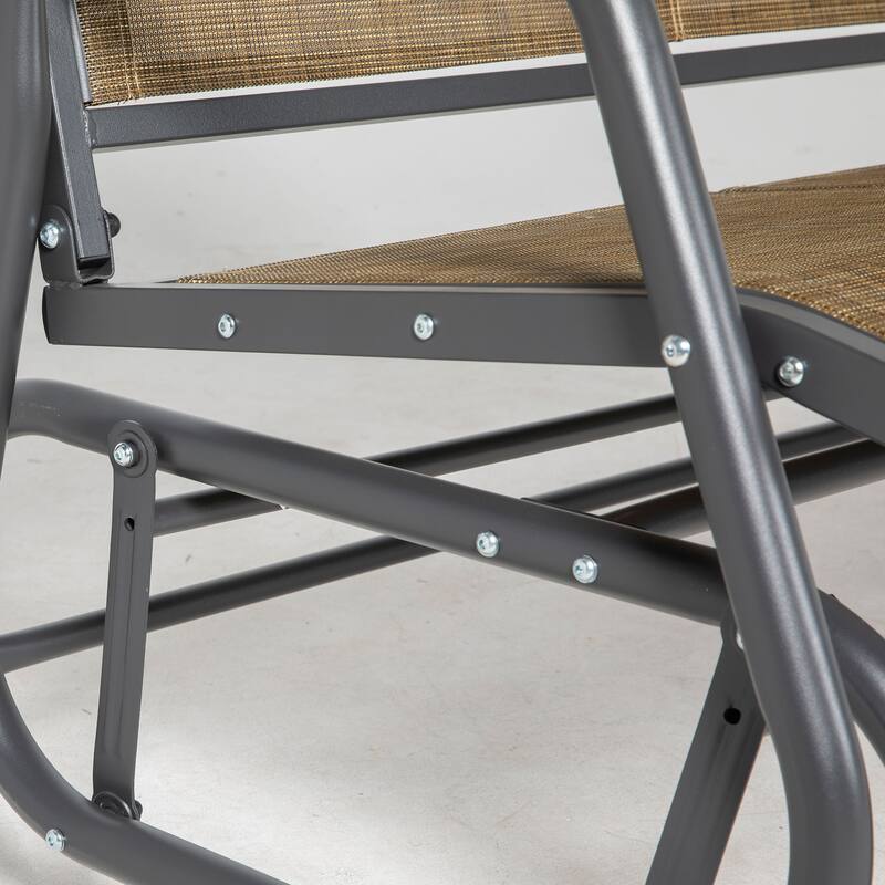 Outsunny 3-Person Patio Glider Bench, Outdoor Porch Glider Swing with 3 Seats, Breathable Mesh Fabric, Metal Frame, Light Mixed