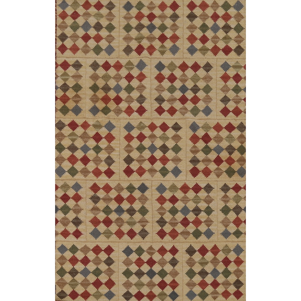 All-Over Flat Weave Geometric Kilim Indian Rug Handmade Wool Carpet - 5'0"x 7'10"