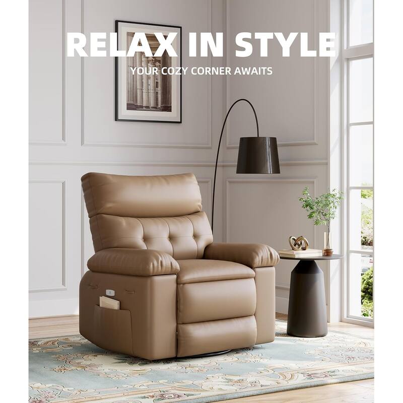 27" Oversized PU Leather Massage Recliner with Heat & Vibration, Cup Holders, Side Pockets, Wood Frame
