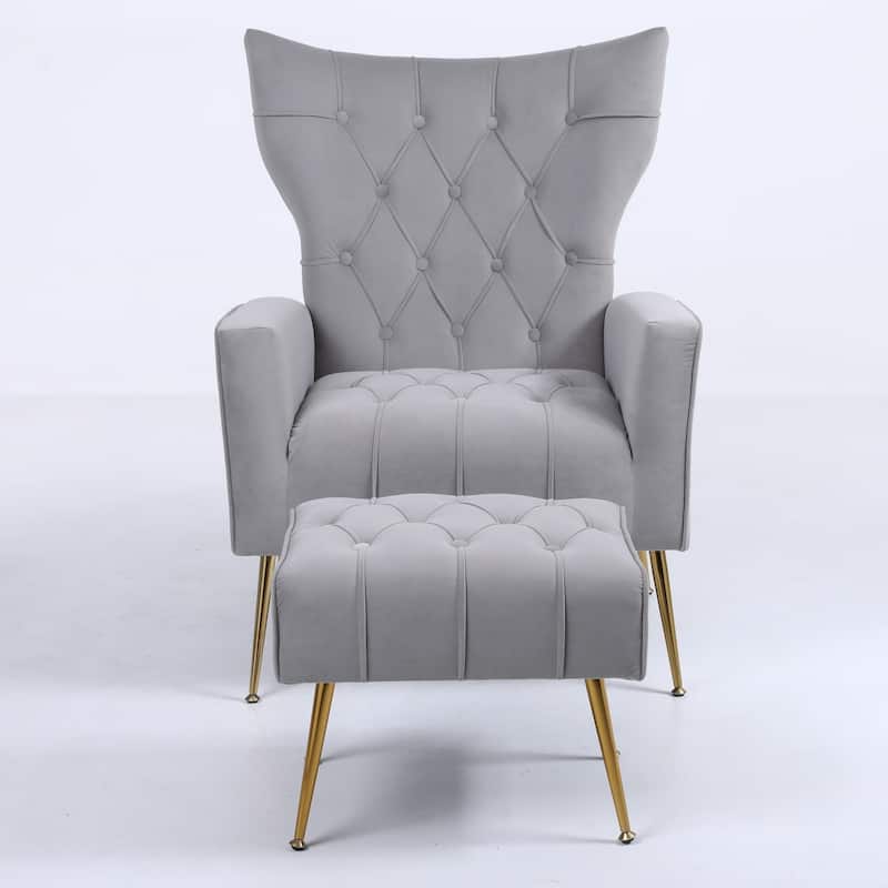Modern Upholstered Accent Chair with Ottoman and Metal Legs for Living Space