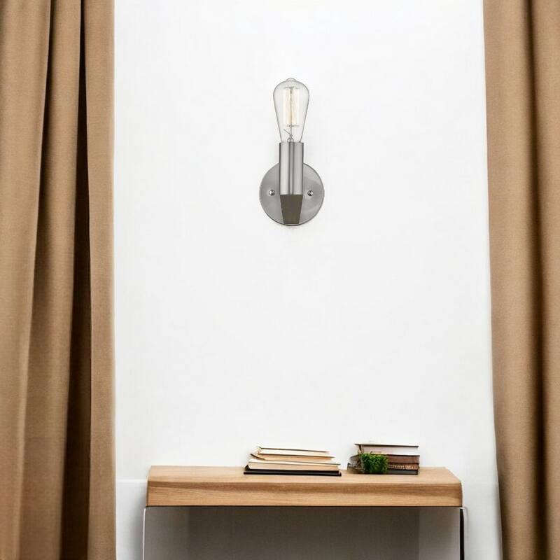 Modern Wall Sconce with Silver Metal and Wood Accent LED Compatible 60W Max for Bedroom or Living Room