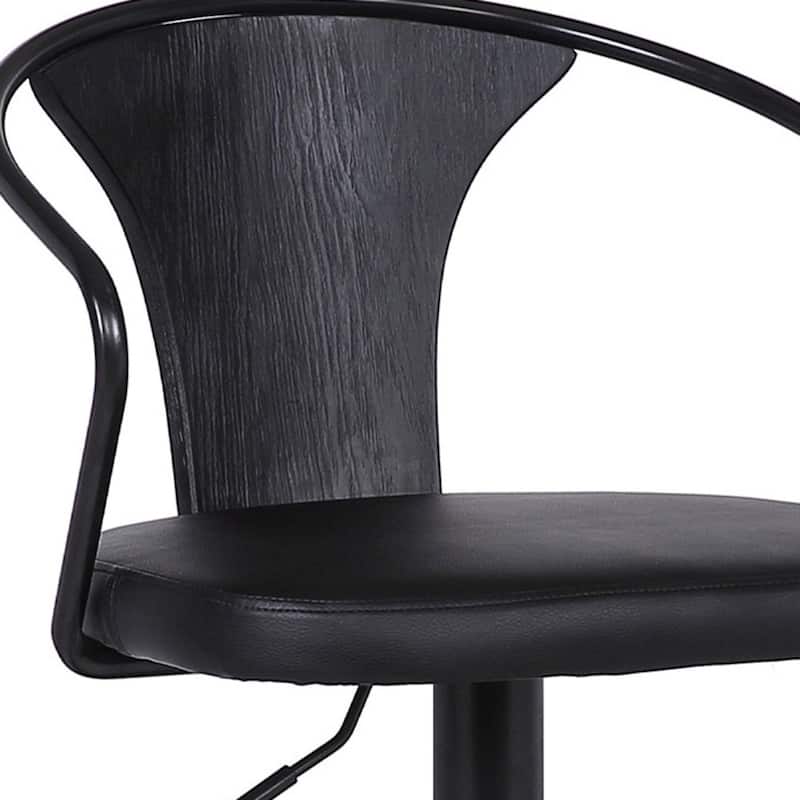 Black Faux Leather Adjustable Swivel Bar Stool with Iron Frame and Footrest - 19” x 20” x 43” (D x W x H)