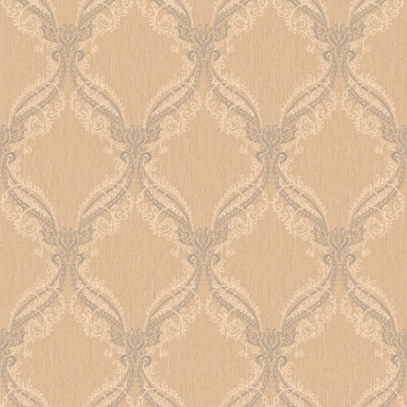 Seabrook Designs Pema Ogee Unpasted Wallpaper - 27 in. W x 27 ft. L - Metallic Camel & Grey