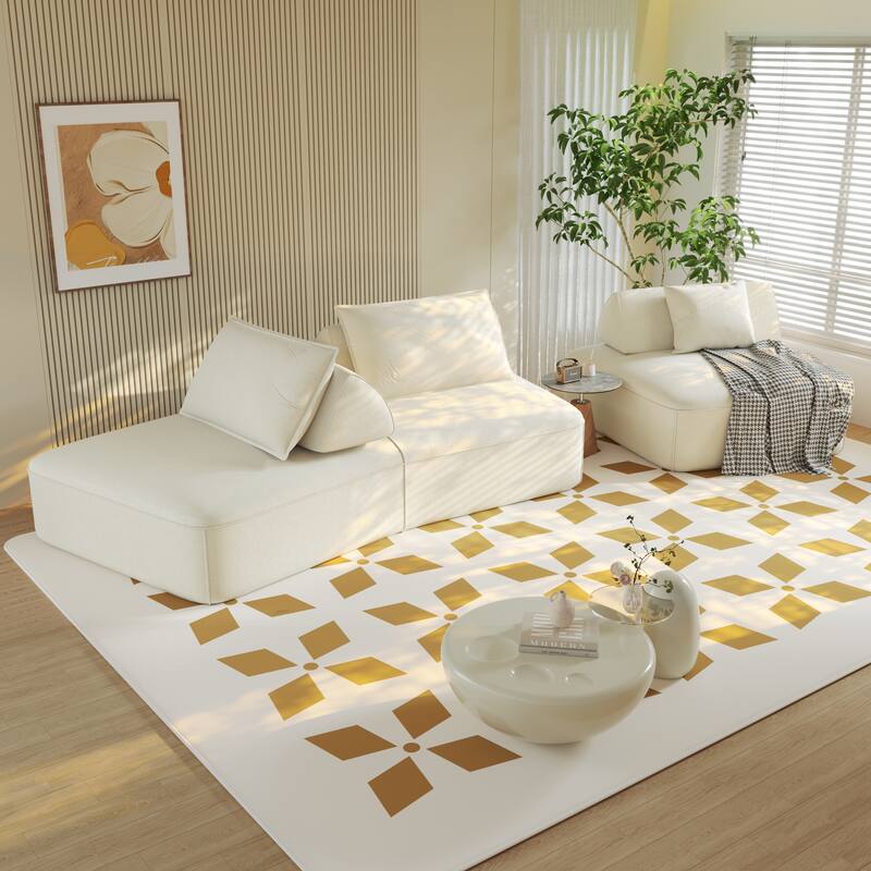 GDFStudio - Modern 139" Oversized Chenille Upholstered Modular Deep Seat Sectional Sofa with Removable Backrests & Soft Pillows