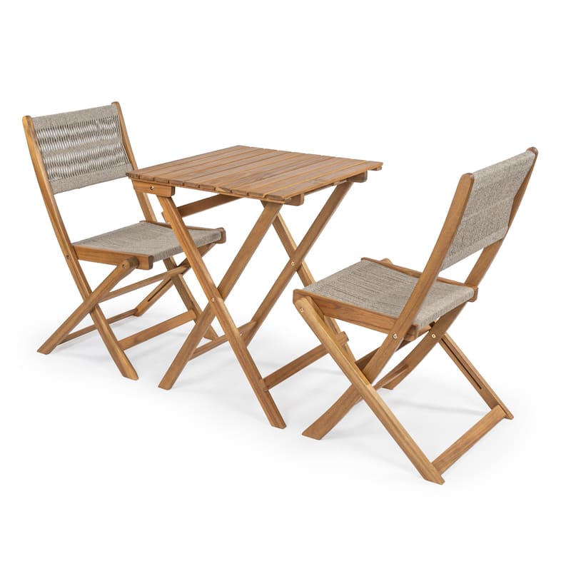 Cadiz Modern Coastal 3-Piece Acacia Wood Outdoor Folding Bistro Set, by JONATHAN Y