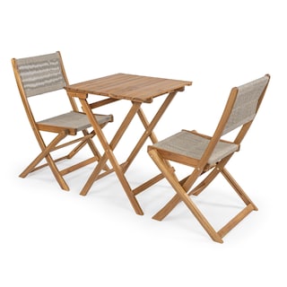 Cadiz Modern Coastal 3-Piece Acacia Wood Outdoor Folding Bistro Set, by JONATHAN Y