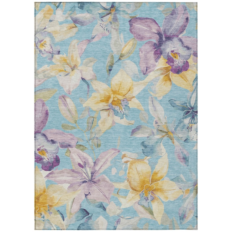 Machine Washable Indoor/ Outdoor Modern Floral Chantille Rug